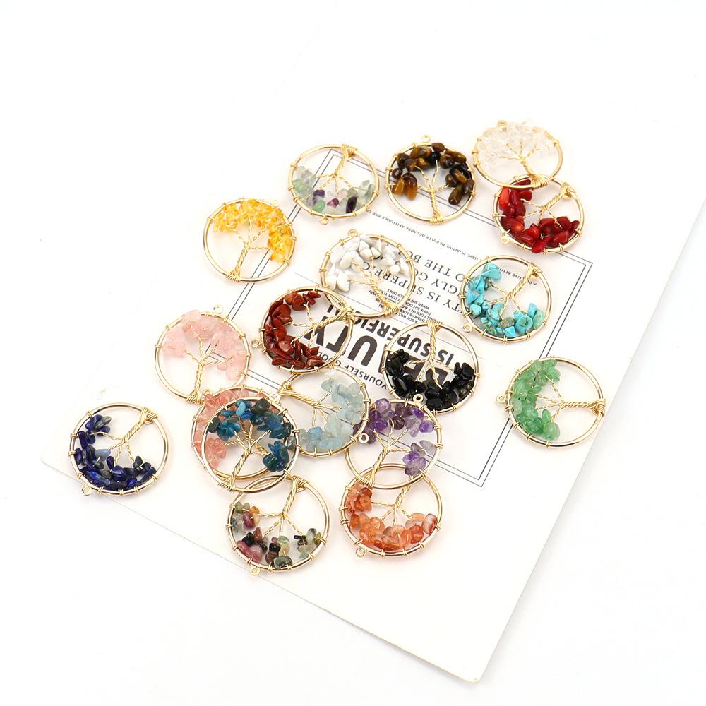 Gold 3Cm Tree Of Life Pendant Natural Crystal Gravel Fortune Tree Necklace Diy Accessories N114