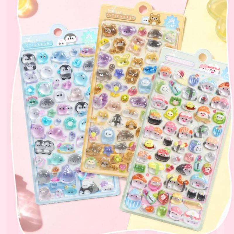 1Pc Cute 3D Relief Stickers Aesthetic Stickers Cartoon Gourmet Animals Creative Stickers Diy Decoration Stickers
