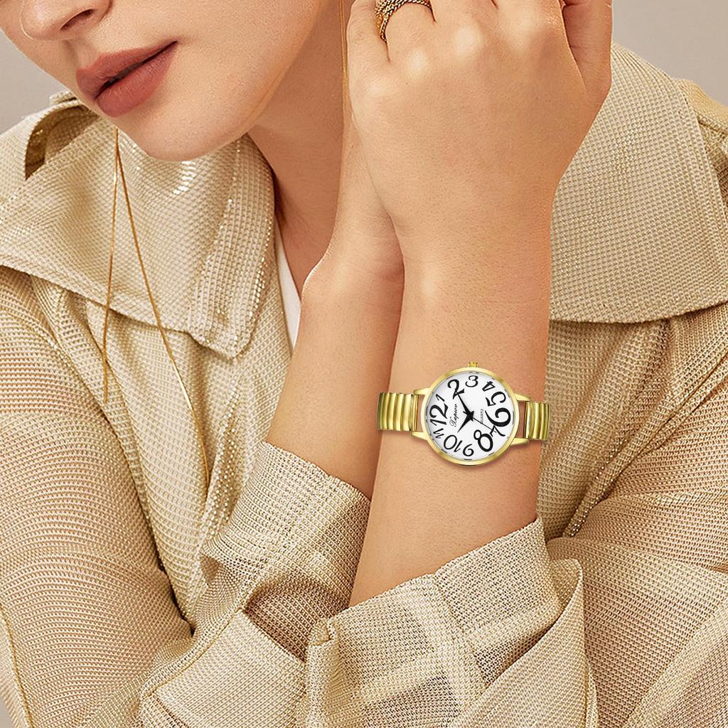 Analog Watch with Large Elastic One Size Fits Simple and Stylish Quartz Fashion Perfect Gift for or Your Girlfriend Women's Numerals, Strap, Most,