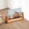 U-Shaped Walnut Beech Wood Photo Frame Transparent Acrylic Clear Picture Display for Cafe Shop Table Decor