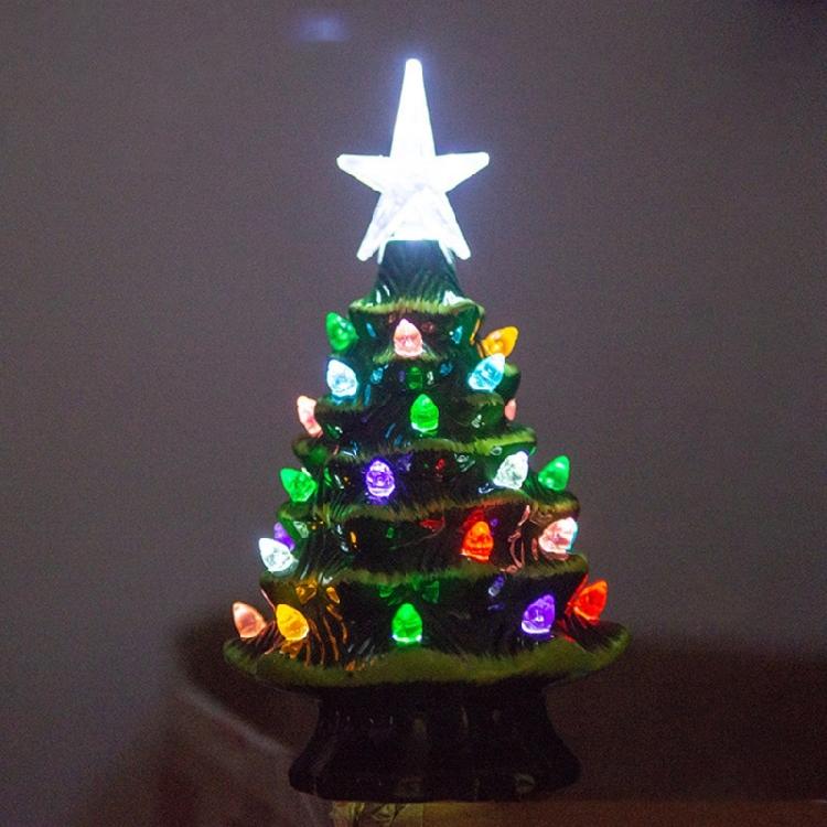 Small Christmas Tree with Ornament for Tabletop Display Ceramic Night Light Stylish Festival Home Decoration Supplies