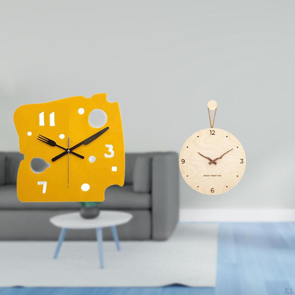 Nordic Minimalist Cheese Clock Desk Quiet Acrylic Wall Hanging Wood Decorative