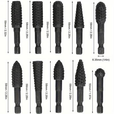 5 Stück/10 Stück Rotationsfräser Raspel Set Holzschnitzfeile Raspel Bohrer 1/4'' Sechskantschaft Rotationsraspel Feilensatz Geeignet für Heimwerker Holzarbeiten