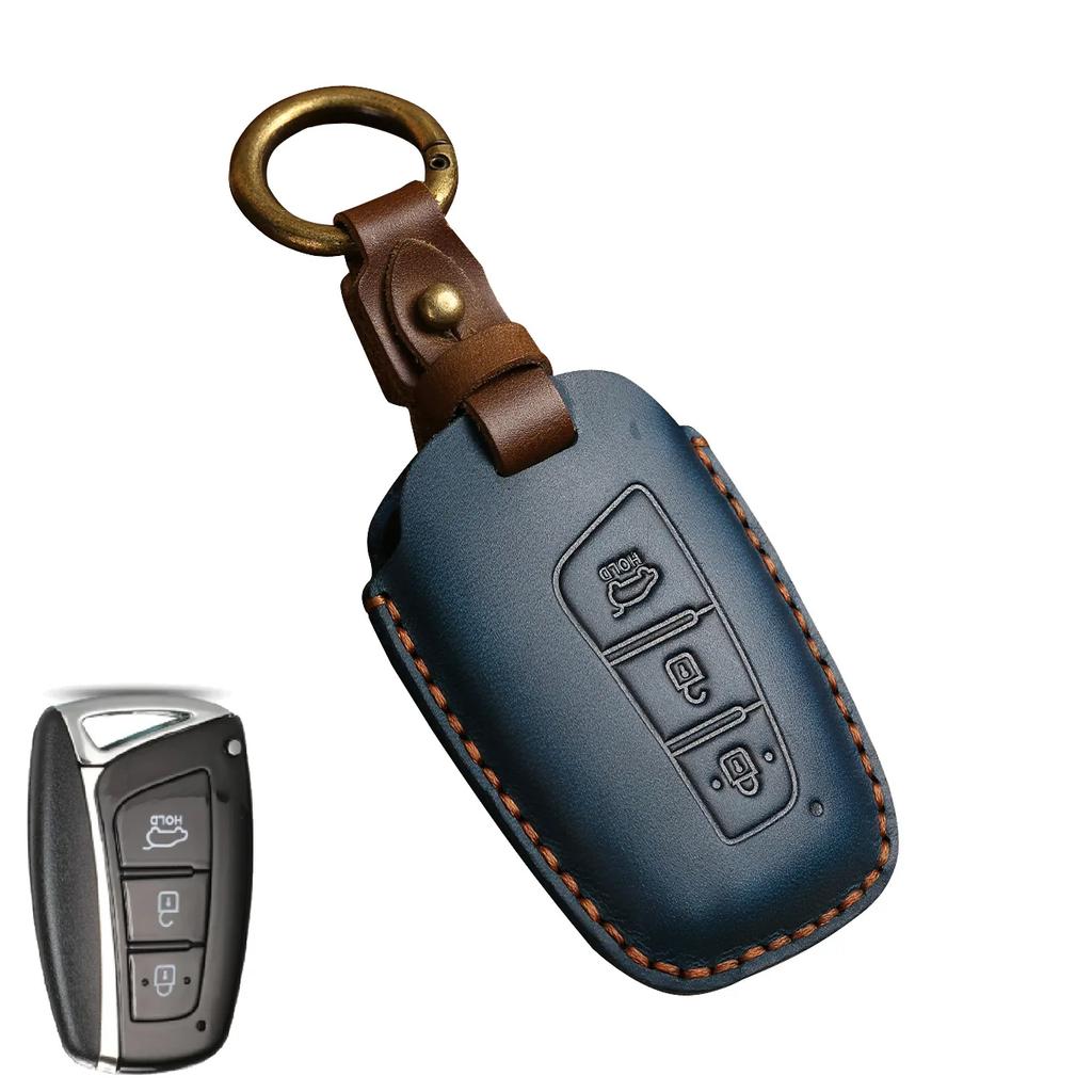 Car Handmade Leather Key Case Holder For Hyundai Grand Santa Fe 3 DM IX45 IX35 Genesis DH Grandeur Azera HG Equus 2013 2014