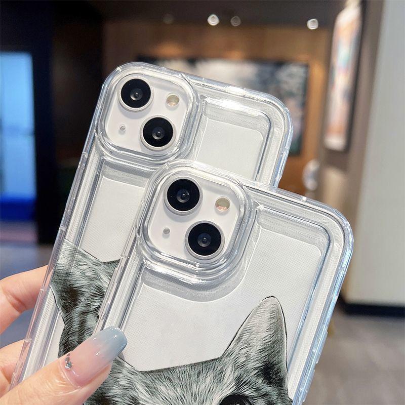 Cat-Compatible Cartoon iPhone 15/15 Pro/15 Pro Max Case - Drop-Proof, Transparent, Air Cushion Protection