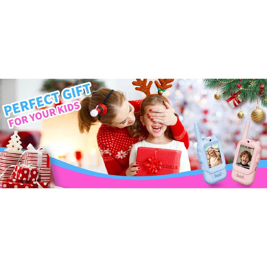 Video Walkie Talkies for Kids 2 Pack Rechargeable Intercom Walkie-talkie Cute 2 Inch Screen One-Click Call For Kids Gifts