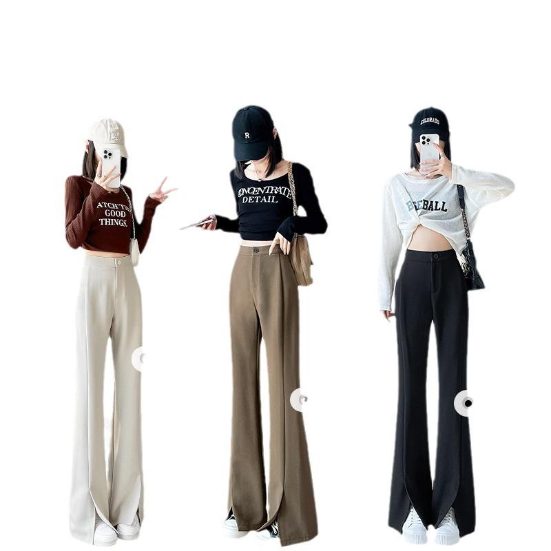 Women's High-Waist Black Flared Suit Pants - Slim Fit, Wide Leg, Spring 2024 Collection