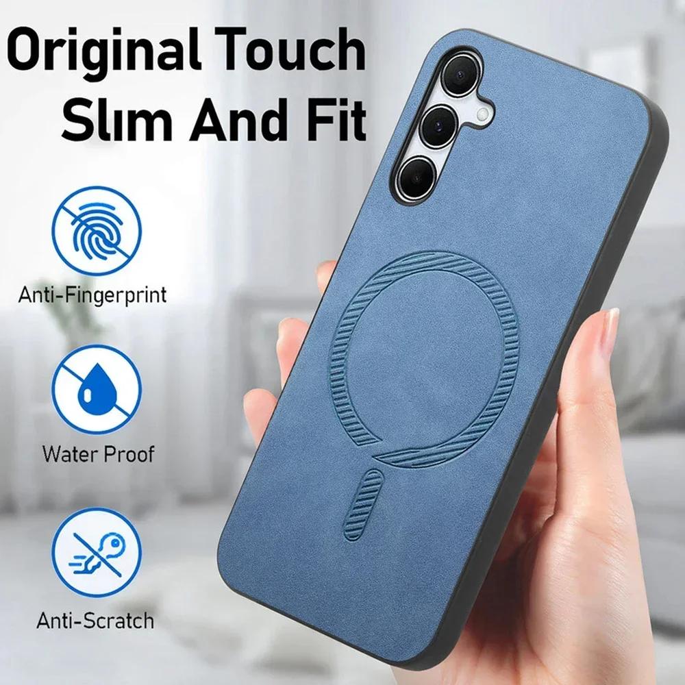 For Magsafe Matte Leather Case for Samsung A56 A36 A16 A06 A05 A15 A25 A35 A55 A54 Magnetic Wireless Charging Protection Phone Cover