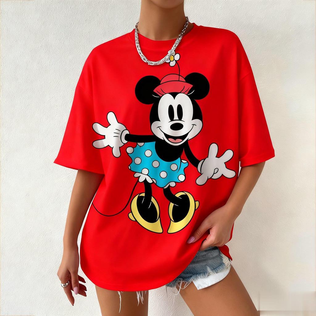 Disney Minnie Mouse Cartoon Print Tshirt Women Men Summer Casual Short Sleeve Tops Streetwear Graphic Tees Vintage Y2k Clothes
