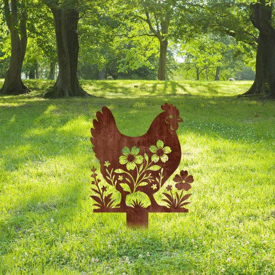 Outdoor Yard Art Decor Rusty Garden Decorative Stake, Metal Chicken Sloth Pig Dog Animals Silhouette Stakes Sculpture for Patio Lawn Flower