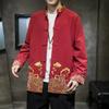 Men's Shirts Embroidered 2026 Spring Chinese Style Retro Stand Collar Jacket Cotton Linen Cardigan Men's Kungfu Loose Casual Top