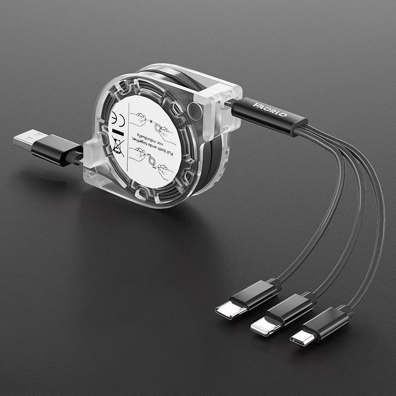 VAORLO 3 em 1 cabo de carregamento retrátil carga usb para xiaomi huawei samsung 2.4a carregamento rápido cabo de carregamento portátil micro tipo-c 8pin