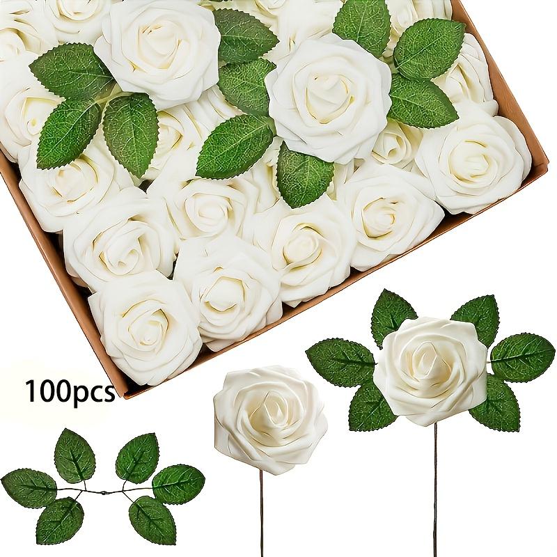 

25 Роз со стеблями - Искусственные цветы, Реалистичные искусственные розы для свадебных букетов своими руками, Украшения из пенопластовых роз, Украшения для стола и домашнего декора молочный белый