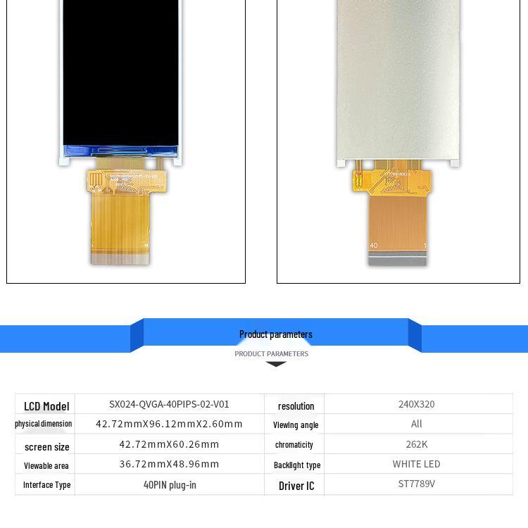 Brand New 2.4-Inch IPS LCD Display with 40-Pin Connector, High Brightness, Full Viewing Angle, Technical Guidance Included.