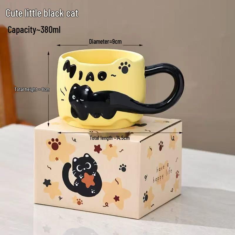 Charming Embossed Black Cat Ceramic Mug - Stackable Cup for Milk, Coffee, Breakfast