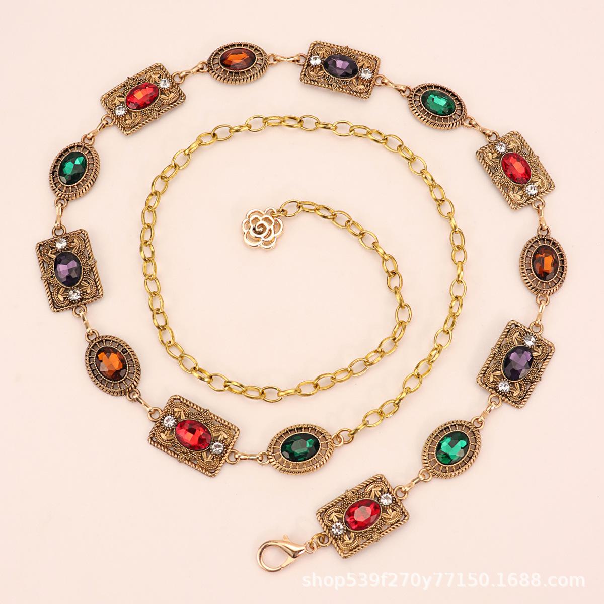 Women Colorful Rhinestone Waist Chain Bohemian Style Retro Accessories