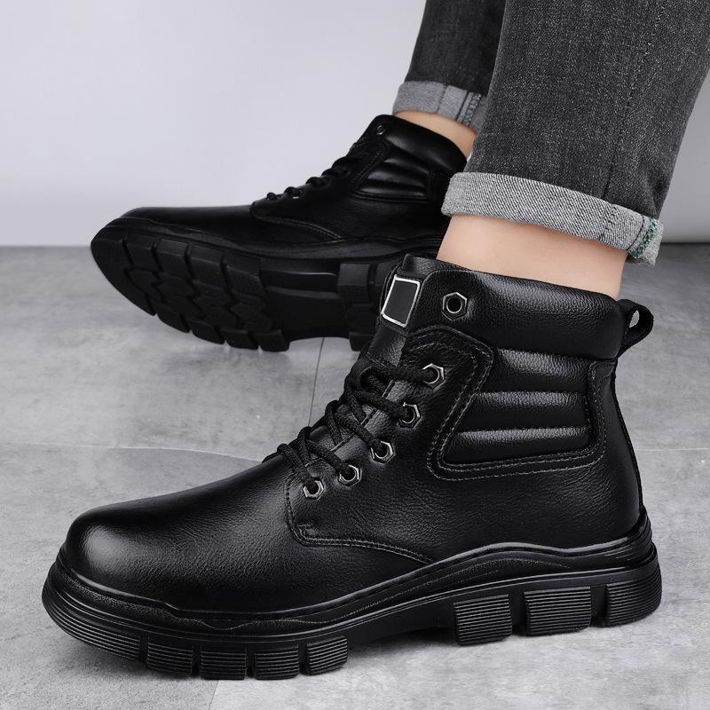 Men's High-Top Leather Martin Boots - Outdoor Big Toe Work and Casual Autumn/Winter Boots with Velvet Lining