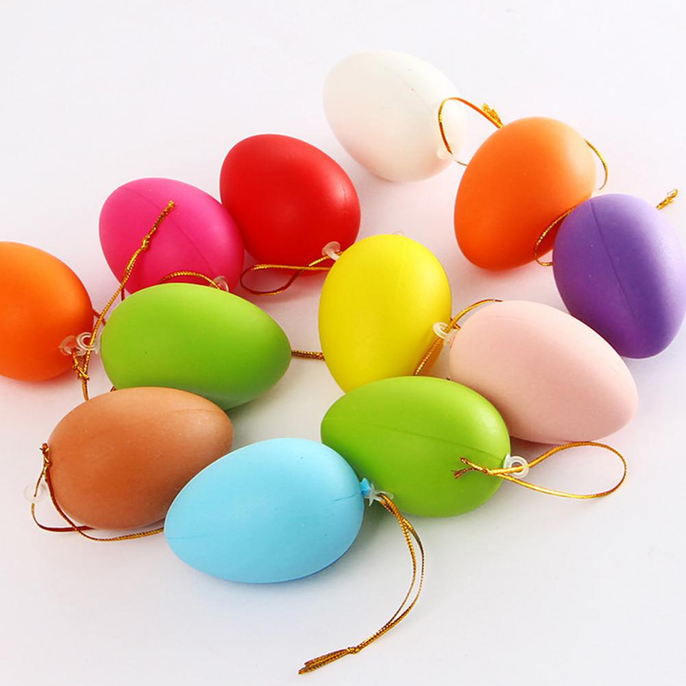 12/24Pcs Simulated Easter Eggs Colorful Durable Plastic Hanging Egg Decorations Kids DIY Egg Craft Kit For Easter Home Decor