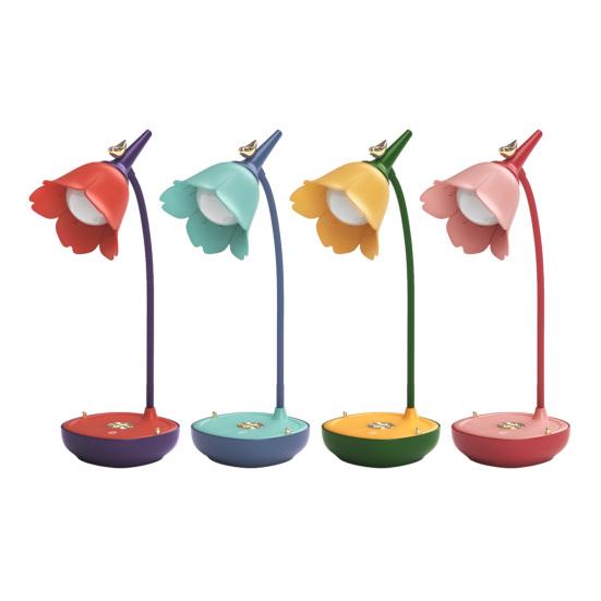 Flower Shape Lampshade Desk Lamp with 3-Level Color Temperature Touch Switch LED Soft Light Eye Protection 360 Degree Adjustable USB Powered Reading