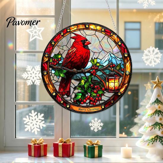 Indoor Hanging Holiday Signs Christmas 2D Acrylic Suncatcher, Stained Glass Style Black Cat Window Hanging, Door Plaques Colorful Plaque with