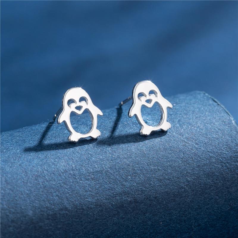 100% Real Sterling Copper 925 Fashion Stud Earrings Minimalist Hedgehog Tiger Penguin Snake Cartilage Studs Hypoallergenic Gift