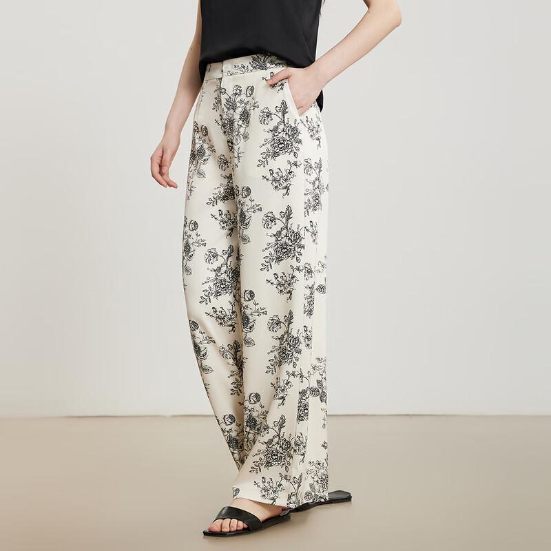 Gejin Women's Printed Wide-Leg Straight Casual Trousers