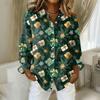 Women's Christmas Printed Button Up Long Sleeved Casual Regular Shirt With Collar Top