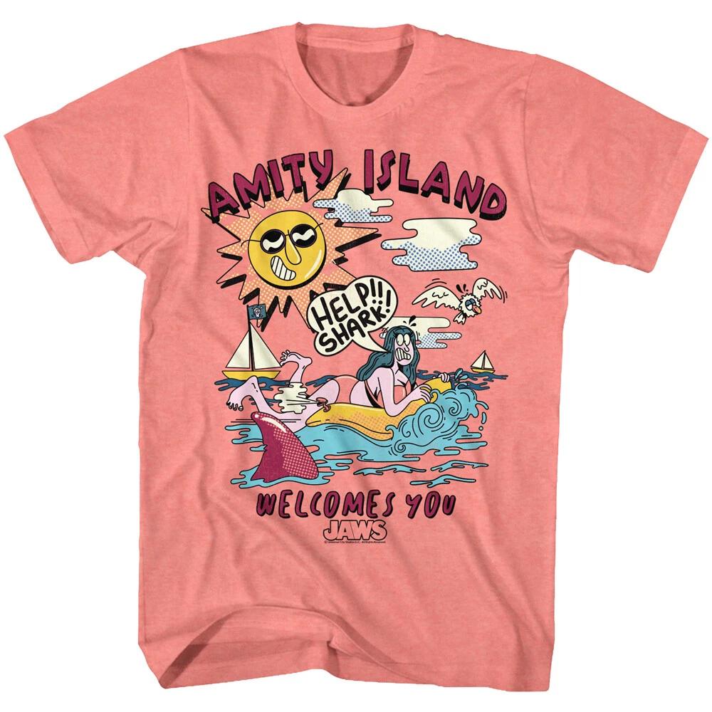 Jaws 70 s Thriller Movie Amity Island Welcomes You HELP SHARK Men s T Shirt 3XL