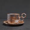 Handcrafted Ceramic Coffee Cup and Saucer Set 7.4 Oz Mug with Unique Handle Rustic Glazed Finish Modern Design for Espresso Tea