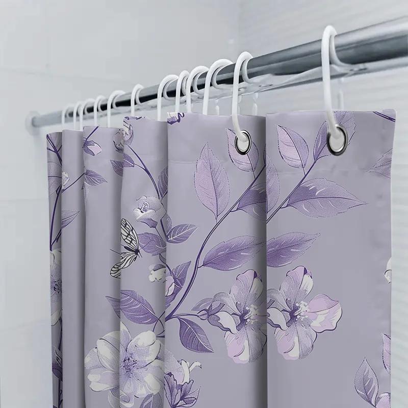 Vintage Purple Floral Shower Curtain Waterproof Durable Home Decor For Bathroom Beautiful Butterfly Print Perfect Gift Idea