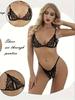 Seductive Lace Deep V Lingerie Set Soft Intimates Bra Open Crotch Thong Womens Complete Underwear Set Erotic Costumes Temptation