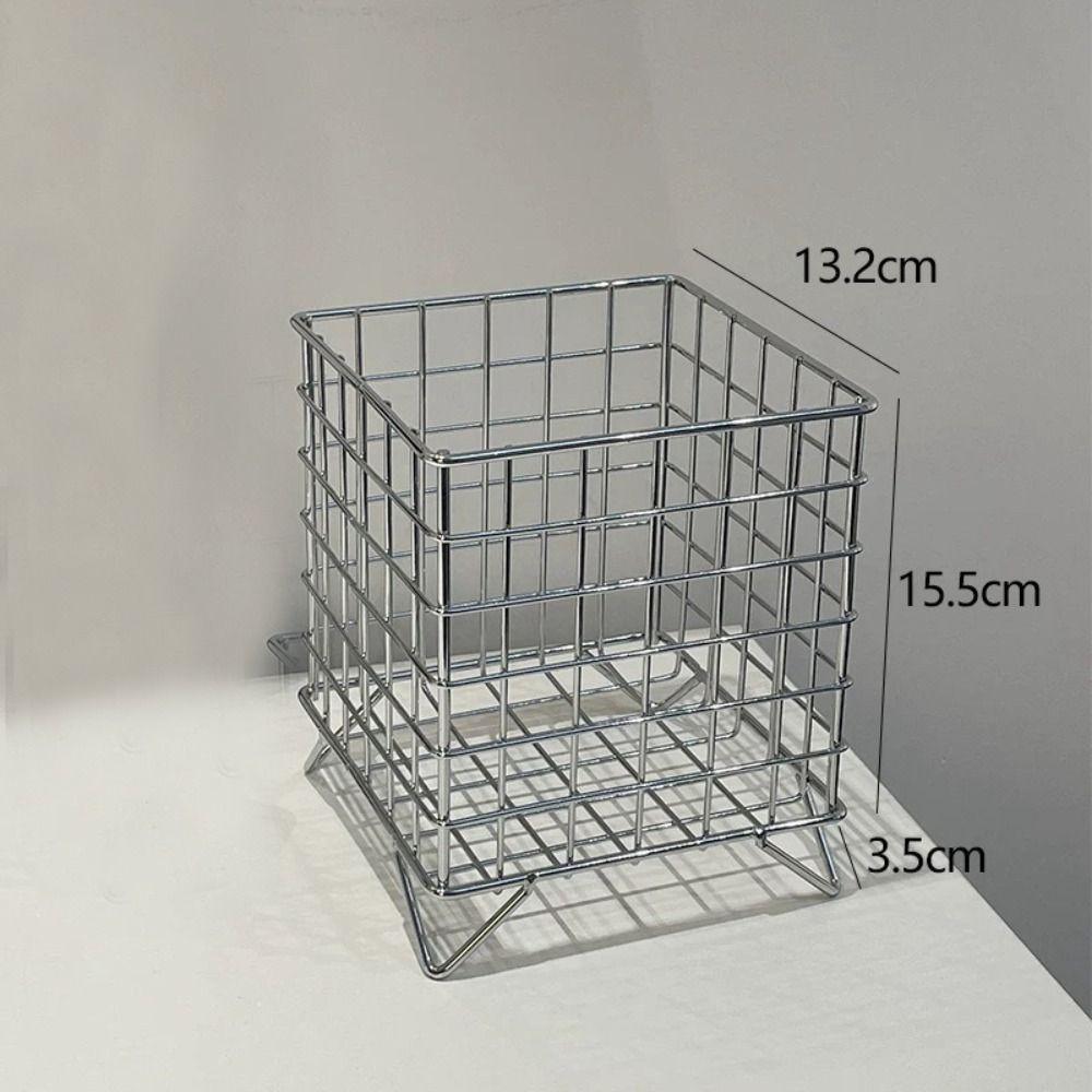 Simple Iron Art Desktop Storage Basket Mesh Rectangular Cosmetic Organizer Universal Large Capacity Storage Case Office Desktop