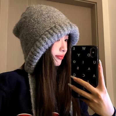 Ladies Hat Autumn and Winter Warm Bag Head Ear Protection Hat Strap Knitted Wool Hat Stack Hat