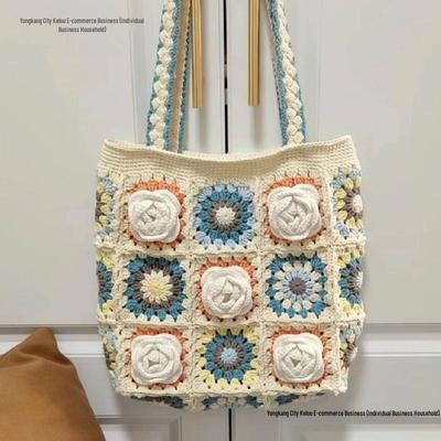 Camellia Plaid DIY Wool Shoulder Bag Kit - Hand-Knitted Gift for Best Friend or Girlfriend
