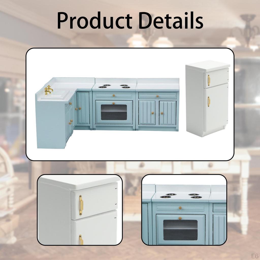 1/12 Doll House Mini Furniture Kitchen Set Playset Cabinet Cooking Table Sink Counter Fridge