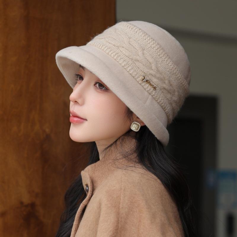 New knitted basin hat women autumn and winter thickened warm bucket hat retro versatile face little mother hat women
