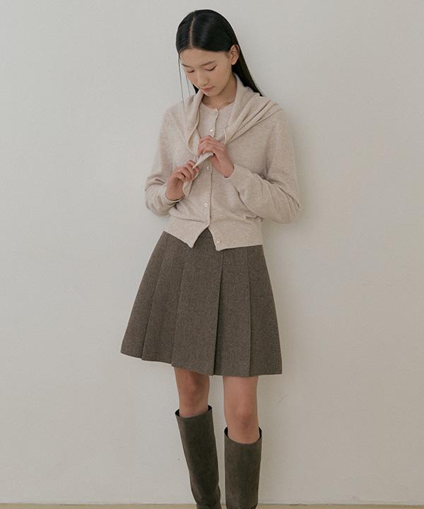 Lingseoul Wool Pleated Short Skirt-Brown