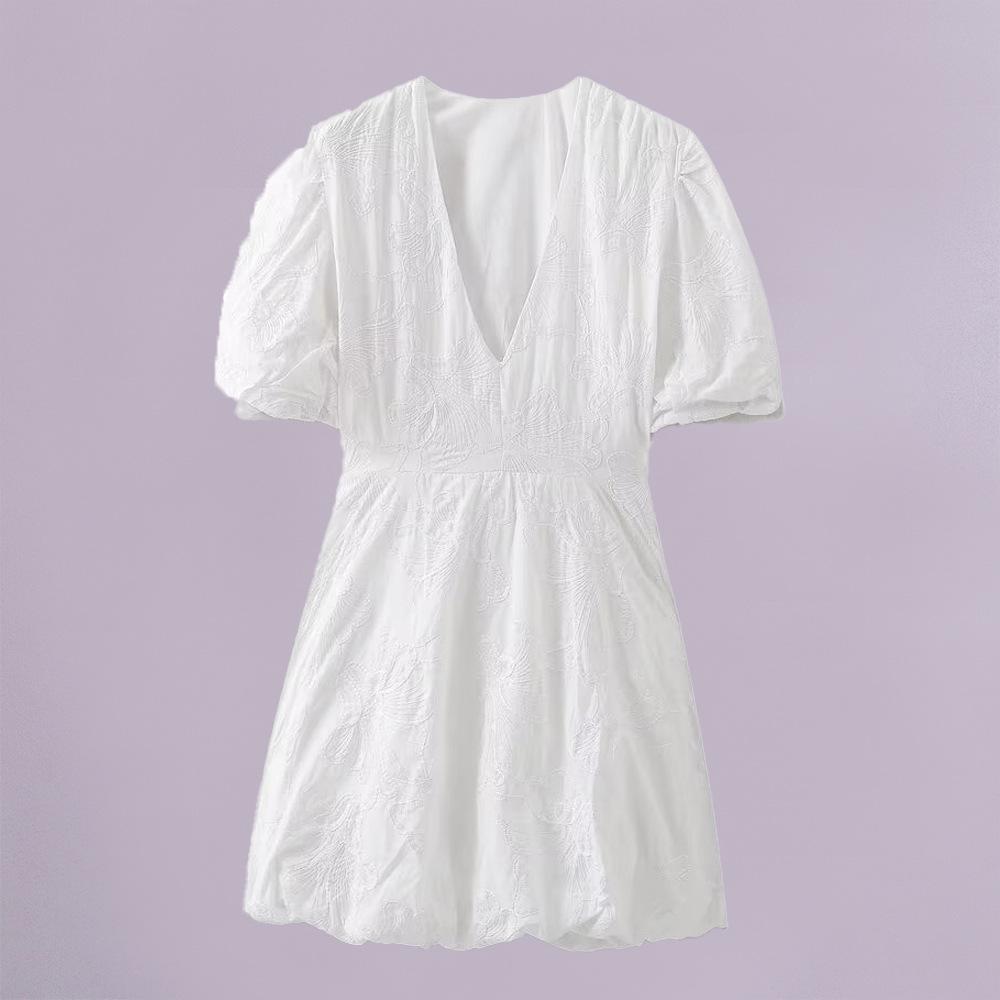 

Женское белое платье с V-образным вырезом и рукавами-пузырями, с золотыми аксессуарами, повседневное летнее платье XS белый