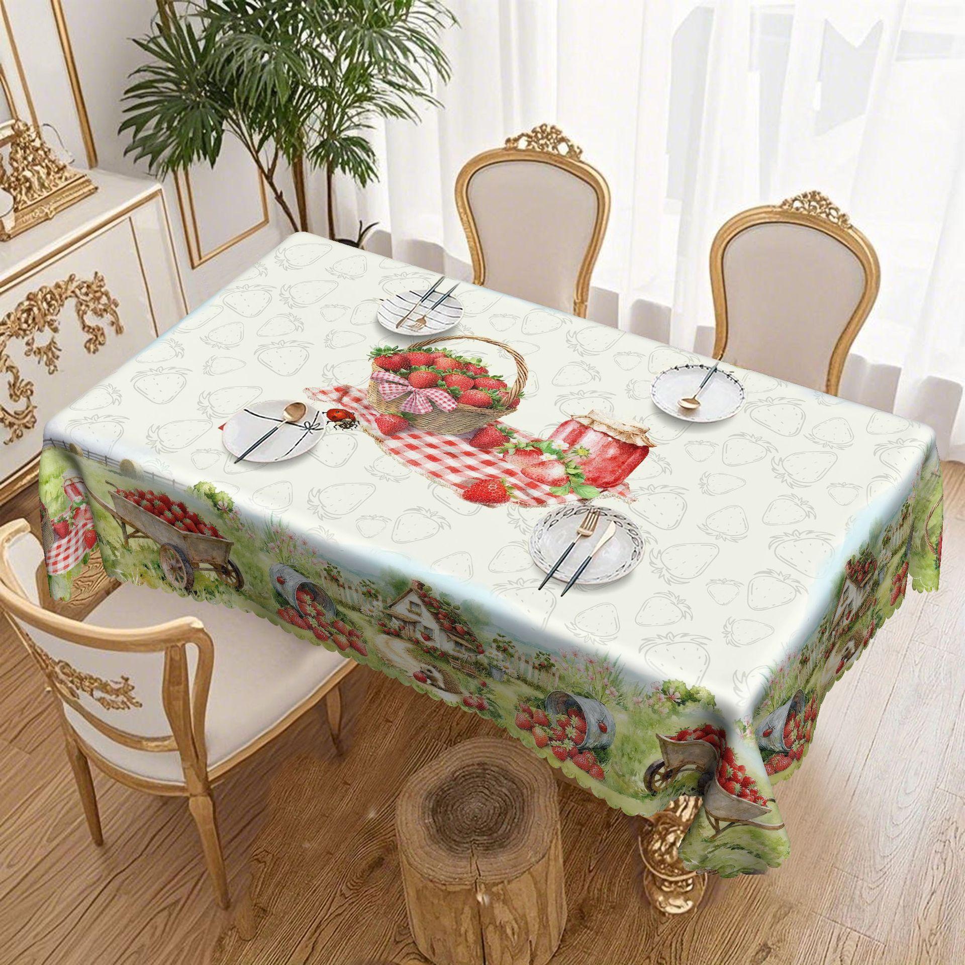 

Strawberry Flower Basket Printed Tablecloth, Pastoral Table Fabric, Various Sizes Suitable For Long And Round Tables Round tablecloth-152x152cm