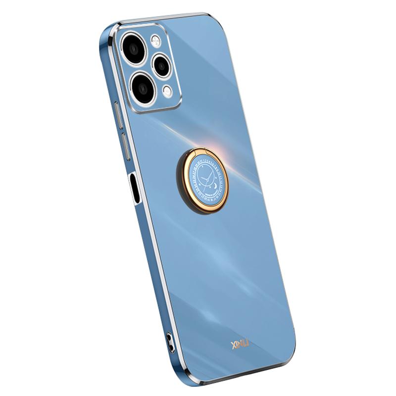 

XINLI For Xiaomi Redmi 12 4G Electroplated Phone Case Ring Kickstand TPU Back Cover Blue