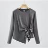 New Spring and Autumn Lace-up Waist Women's Long-sleeved T-shirt Slimming Belly-covering Bottoming Shirt