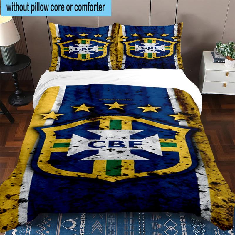 3pcs Brazilian Football Federation Printed Bedding Set Duvet Cover Closure Includes 1 Duvet Cover & 2 Pillowcases Bedding Sets Home Decor Gifts