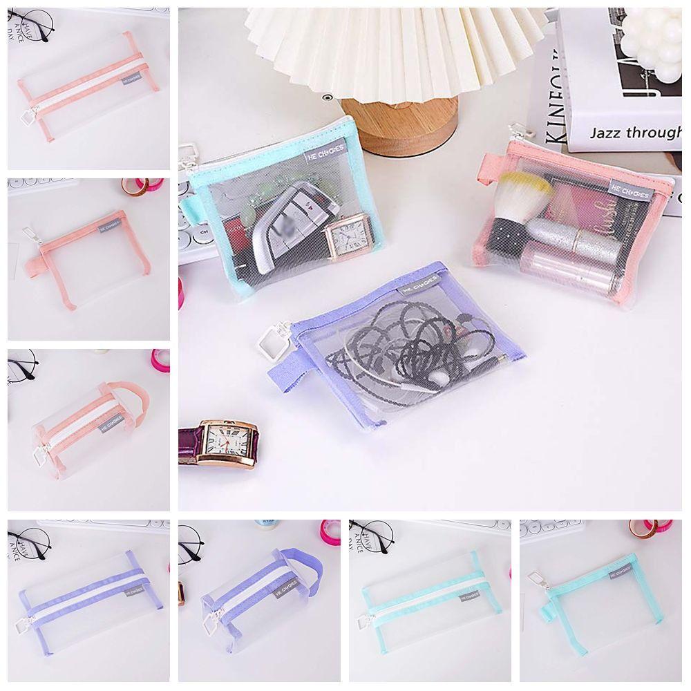 Lipstick Cosmetic Bag Clear Mesh Bag Change Storage Bag Fresh Color Card Bag Mini Coin Purse Women