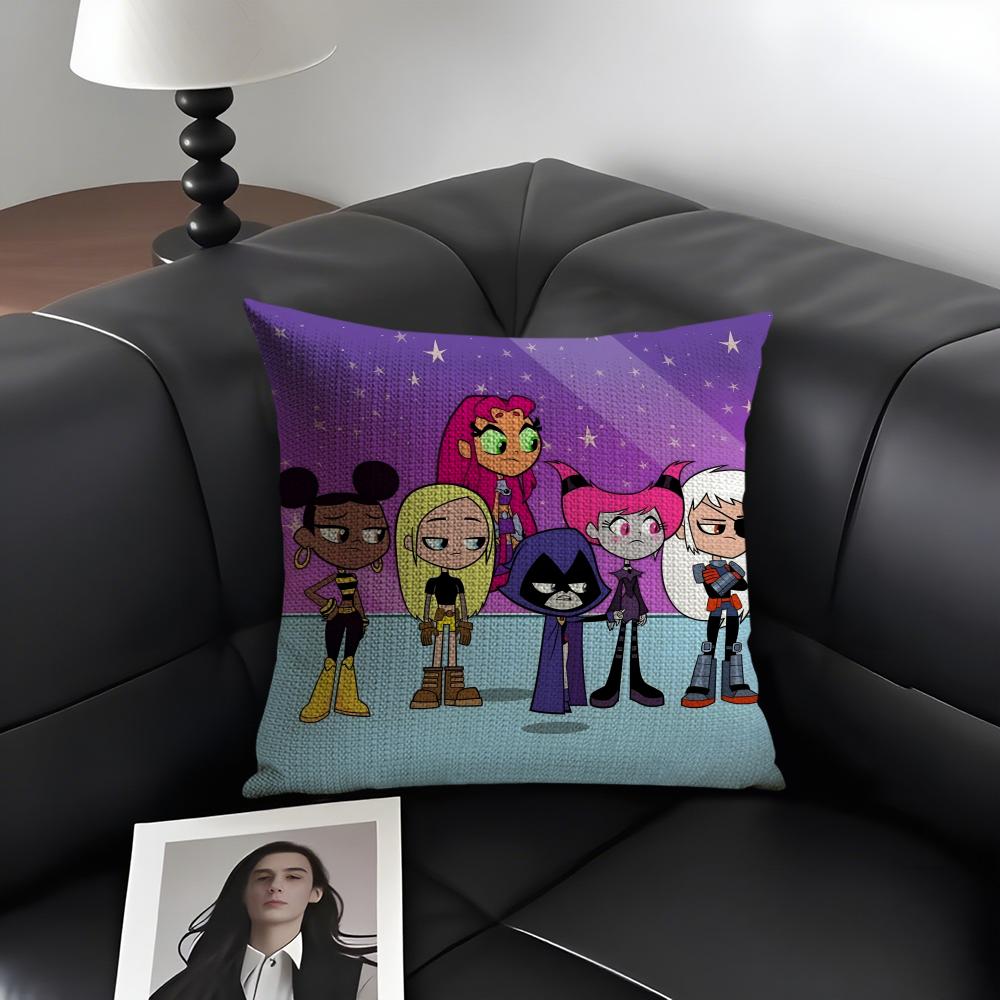 TTeen TitansS GGo Cartoon Cushion Cover Natural Linen Organic Fabric DoubleSided Printing Sofa Home Decor Gift Pillow Case