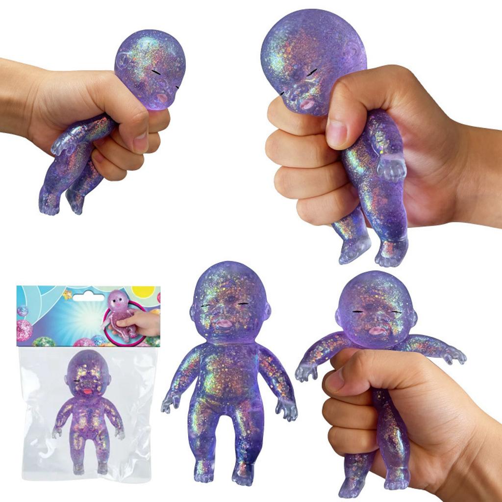 Squishy Babies Glitter Soft Moldable Cute Squishy Slow Rise Relaxing Sensory Fidget Relief Anxiety Stress Fun Desk Accessory for Adults Blue