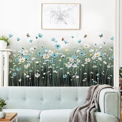 Pegatina de pared con diseño floral botánico de dibujos animados, decoración para el hogar y la sala de estar, vinilo para pared