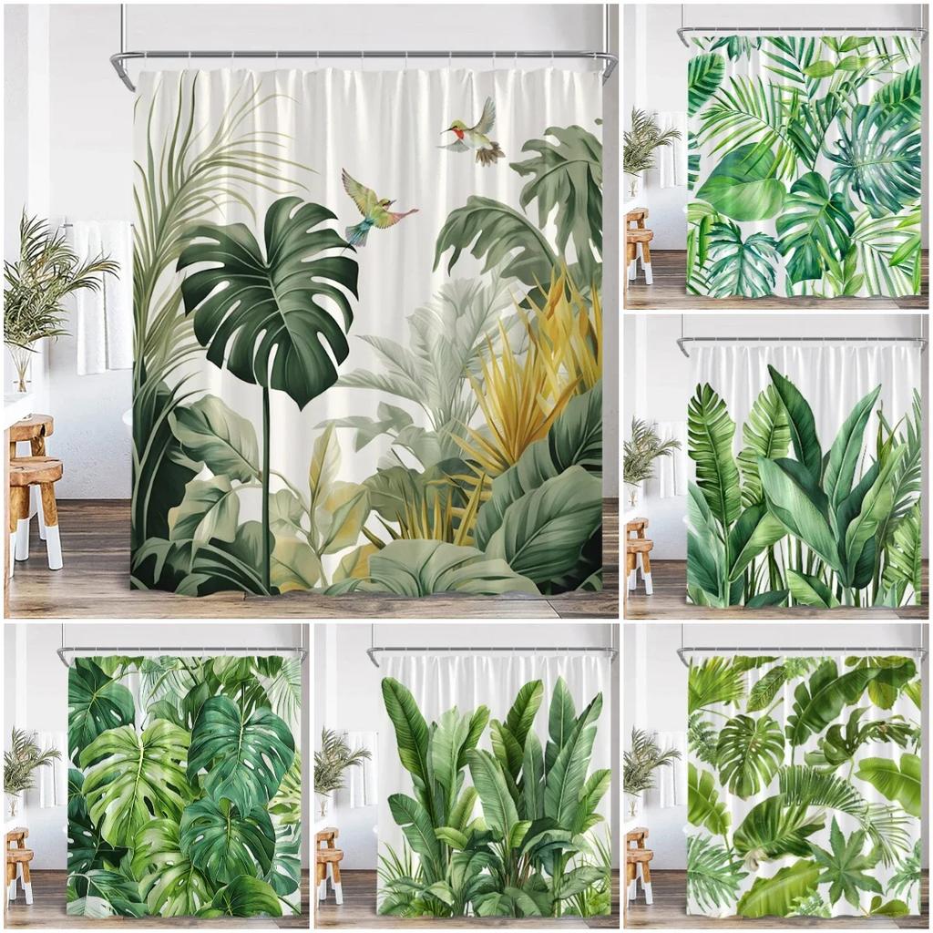 Tropical Leaves Monstera Shower Curtain Jungle Forest Green Leaf Plants Greenery Bathroom Decorations Nordic Modern Bath Curtain