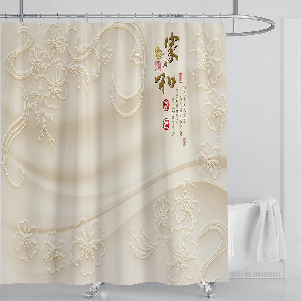 Plante Blomster Dusjforheng Vanntett Dusjforheng Polyesterstoff 3D-trykt Forheng Baderomsdekorasjon Med Kroker