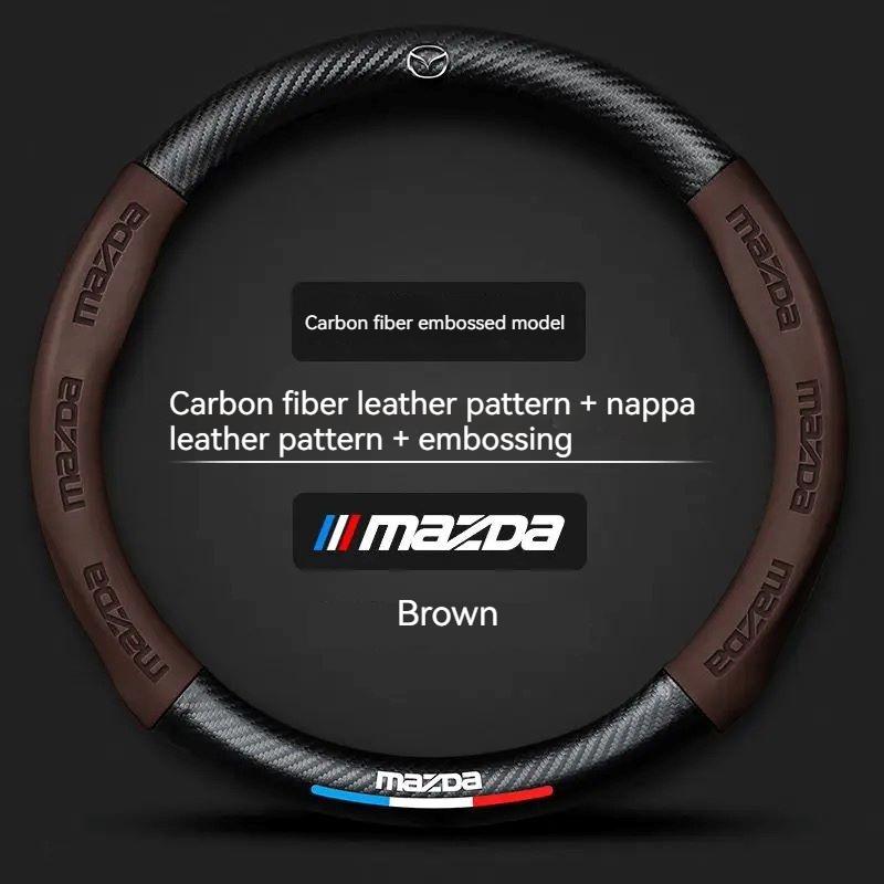 Carbon fiber Leathe Car Steering Wheel Cover For Mazda 3 5 6 SKYACTIV Axela Atenza CX30 CX5 CX8 CX9 MX5 RX8 RX7 BT50 Accessories