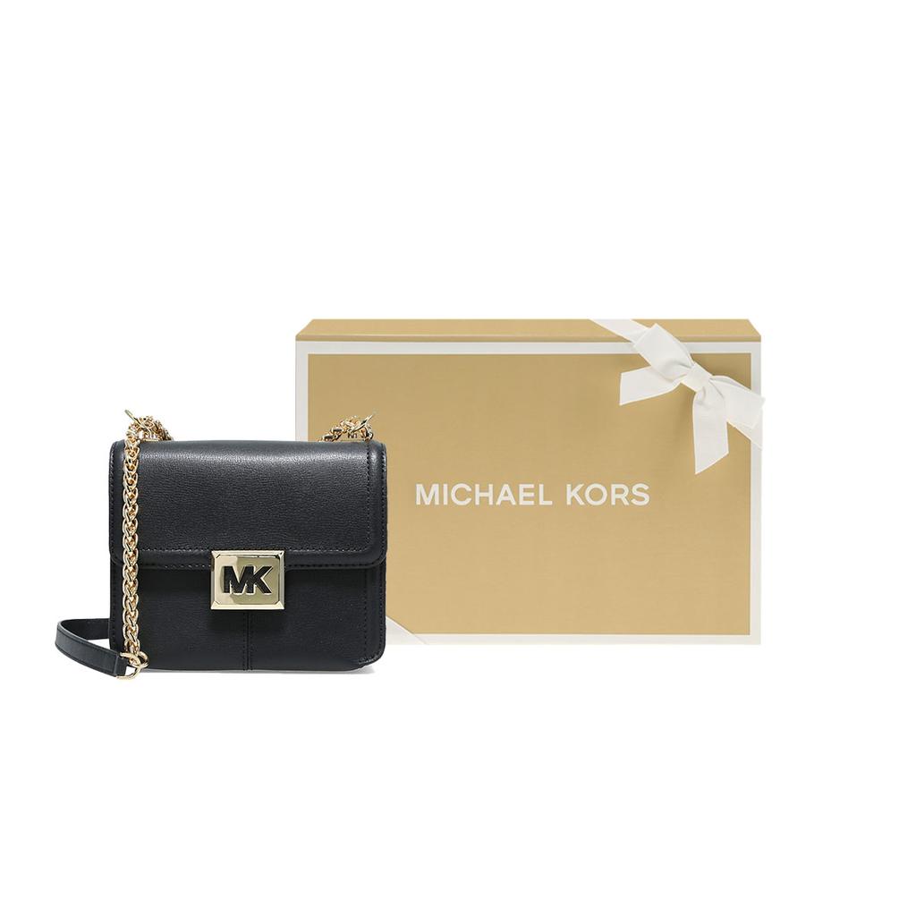 Michael Kors MK Sonia Kleine Kette Leder Unifarbene Klappe Großes Logo Leder Schulter Crossbody Tasche Damen Taschen Schwarz 35F1G6SS5L-001